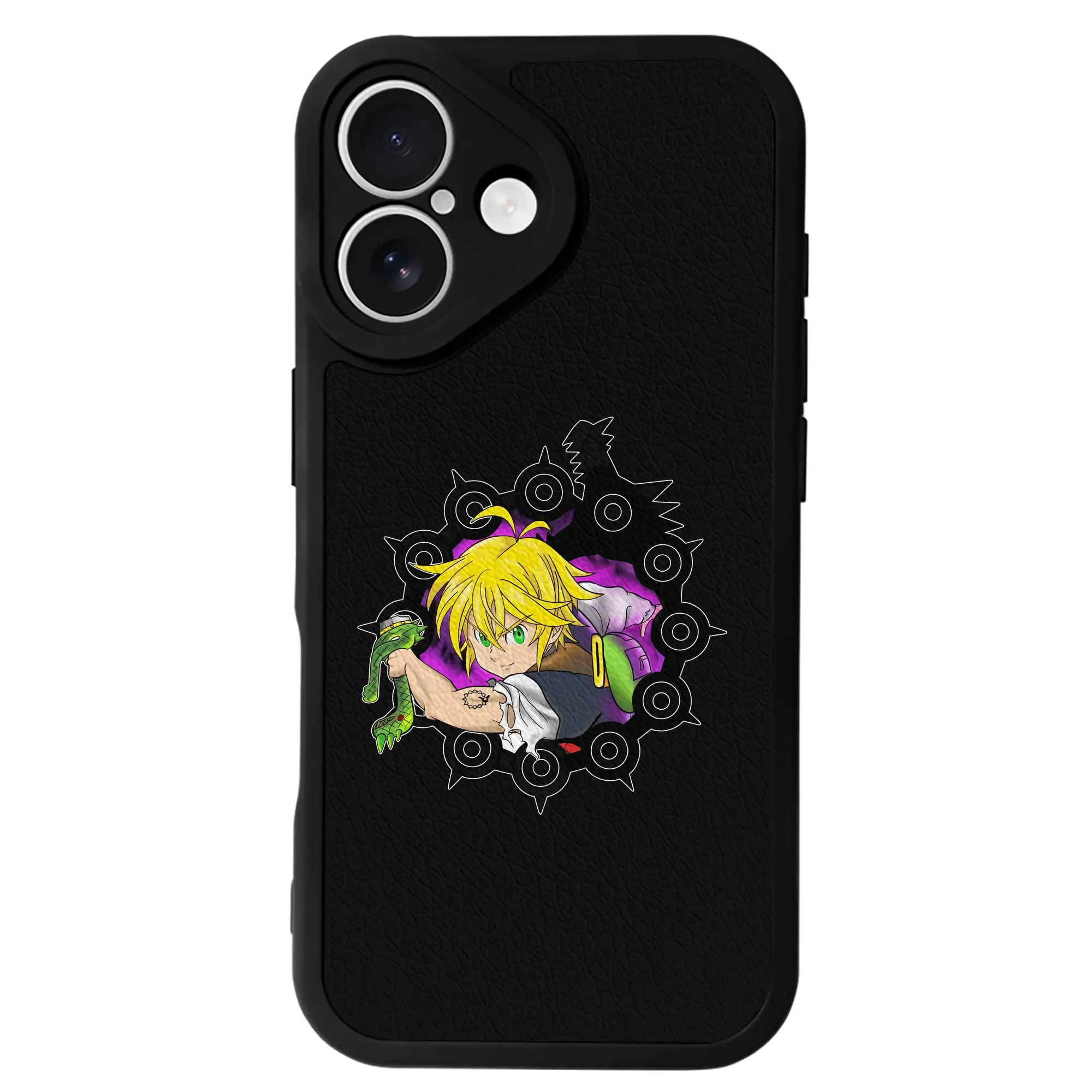 七つの大罪 グッズ メリオダス - IPhone 16シリーズ対応 ・ シリコンスマホケース ・ レザー調 ・ 高精度フィット ・ 耐衝撃 ・ ワイヤレス充電対応 ・ 精密カット